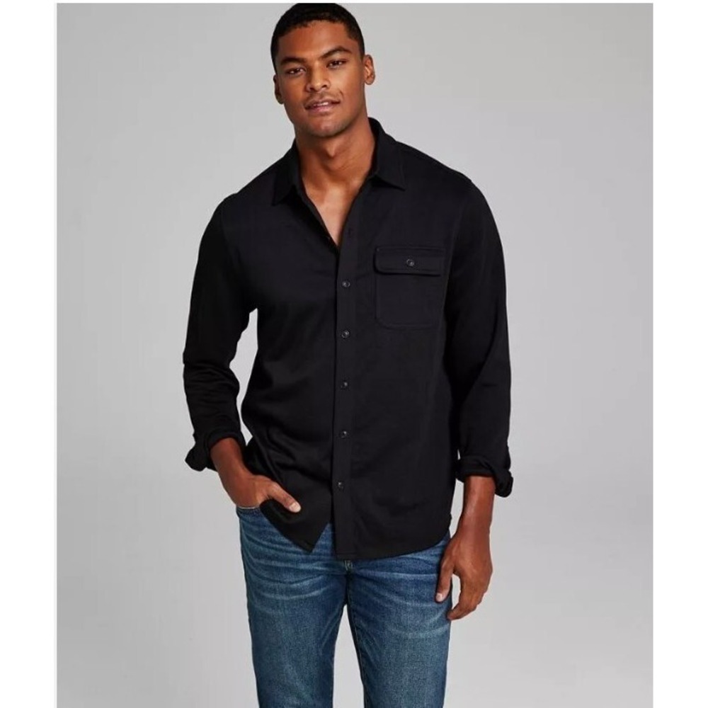 AND NOW THIS Black 100% Cotton Flannel Button Up Long Sleeve Casual Shirt XL